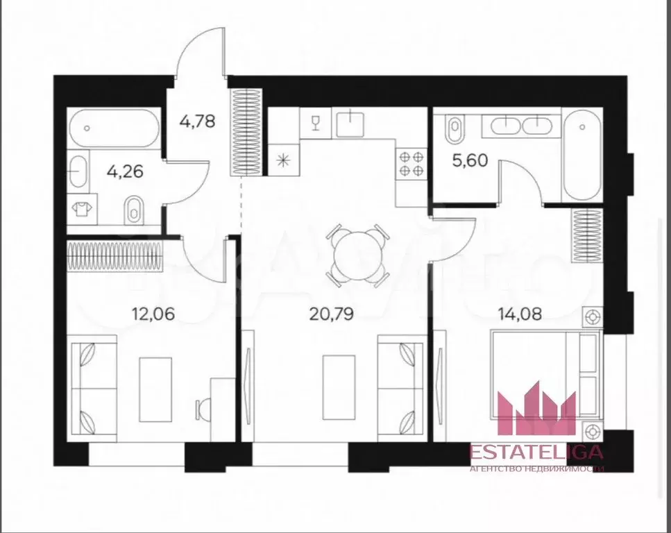 2-к. квартира, 60 м, 8/20 эт. - Фото 0