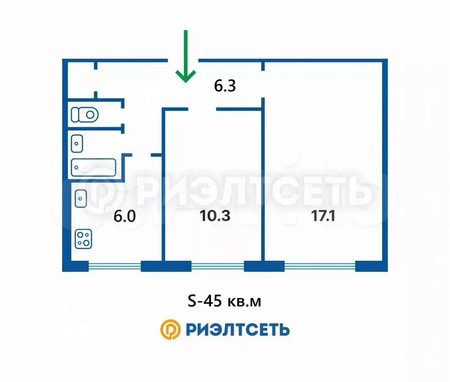 2-к. квартира, 45 м, 5/5 эт. - Фото 0