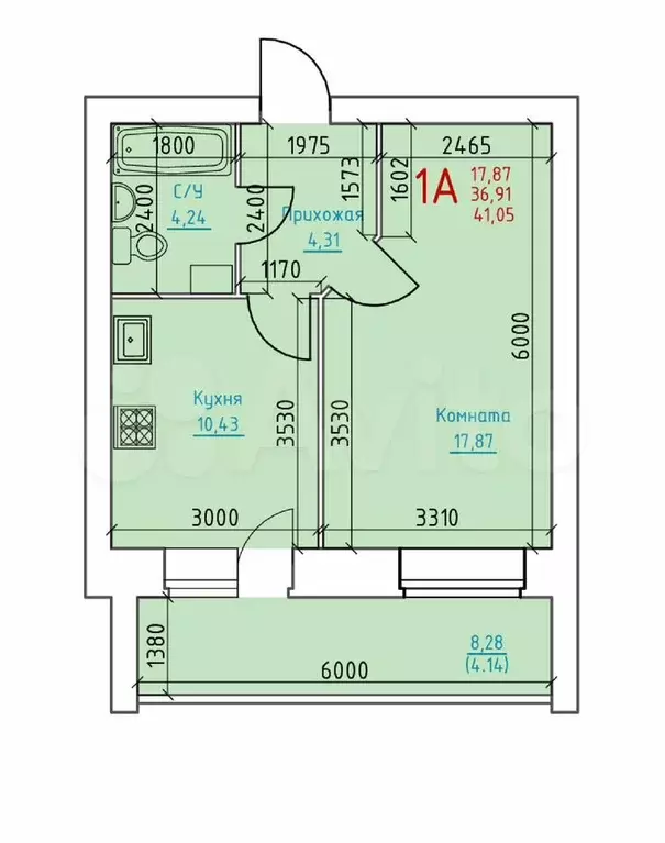 1-к. квартира, 41,1 м, 8/8 эт. - Фото 1
