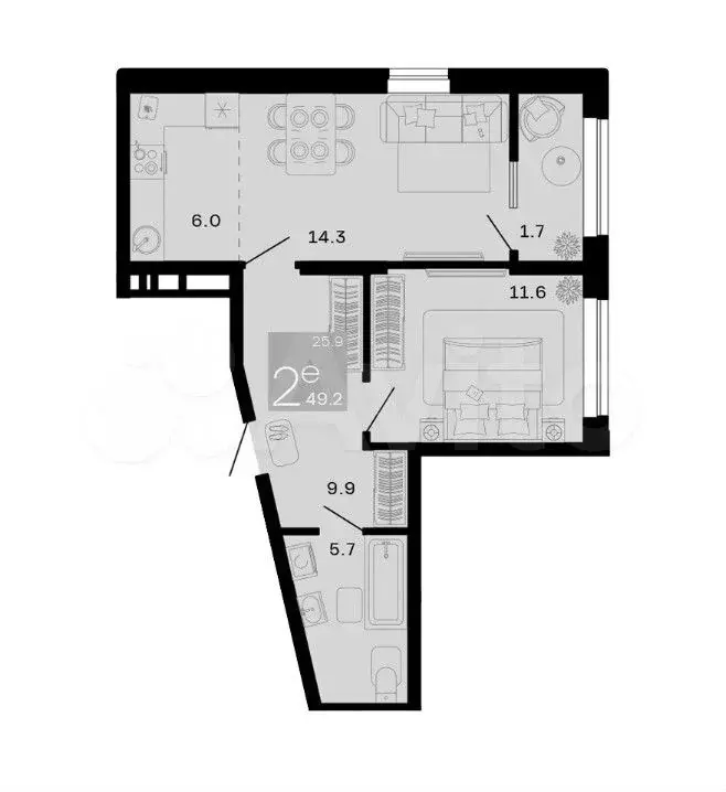 2-к. квартира, 49,2 м, 2/9 эт. - Фото 1