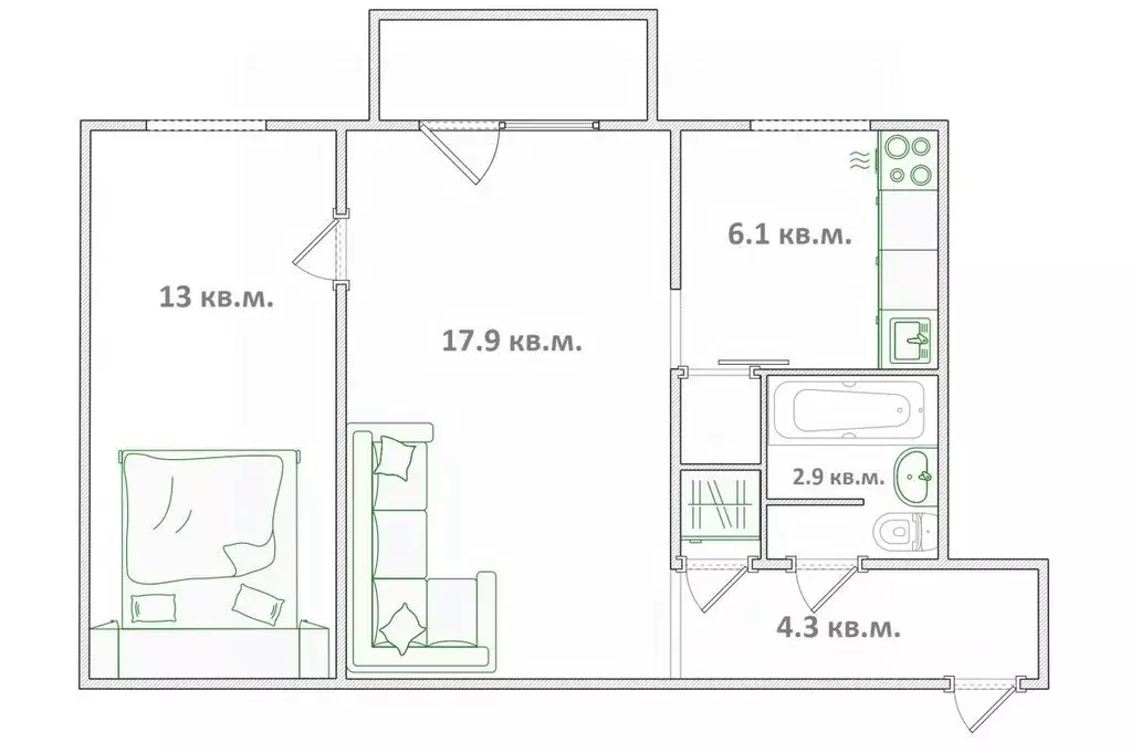 2-к кв. Омская область, Омск просп. Мира, 21Б (45.7 м) - Фото 2
