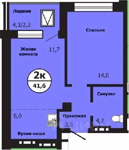 2-к кв. Красноярский край, Красноярск ул. Лесников, 51Б (41.6 м) - Фото 0