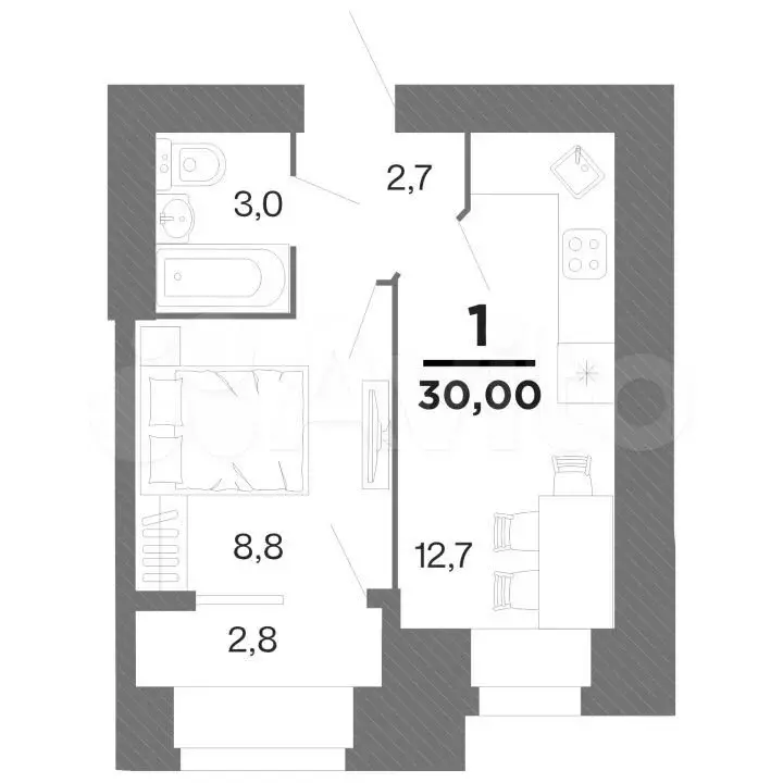 1-к. квартира, 30 м, 15/16 эт. - Фото 0