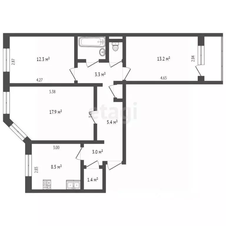 3-к кв. Ямало-Ненецкий АО, Новый Уренгой Юбилейный мкр, 2/6 (68.6 м) - Фото 2