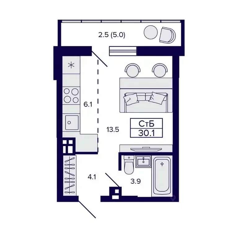 Студия Новосибирская область, Новосибирск ул. Коминтерна, 1с (30.1 м) - Фото 1