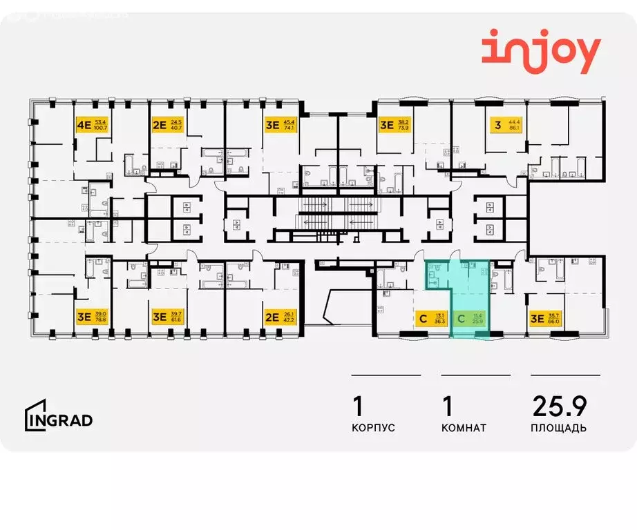 1-комнатная квартира: Москва, жилой комплекс Инджой (25.9 м) - Фото 1