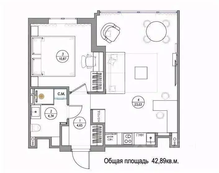 1-к кв. Тверская область, Конаково ул. Набережная Волги, 33 (42.9 м) - Фото 2