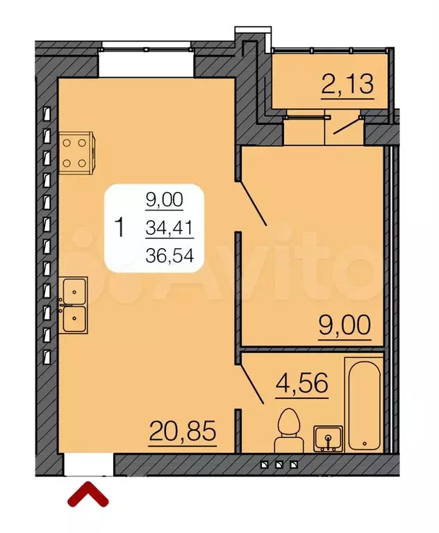 1-к. квартира, 34,5 м, 2/3 эт. - Фото 0