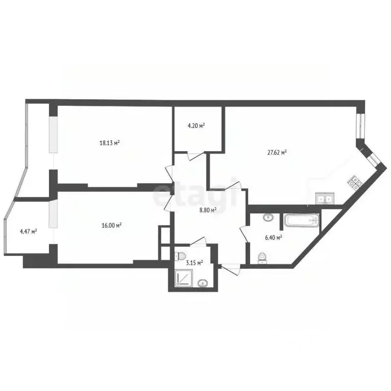 2-к кв. Тюменская область, Тюмень ул. Малыгина, 90 (87.9 м) - Фото 2