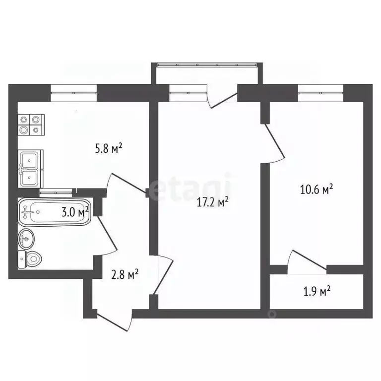 2-к кв. Севастополь ул. Яна Гамарника, 4 (42.0 м) - Фото 1