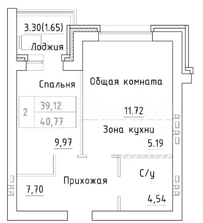 2-к. квартира, 40,8 м, 5/8 эт. - Фото 0