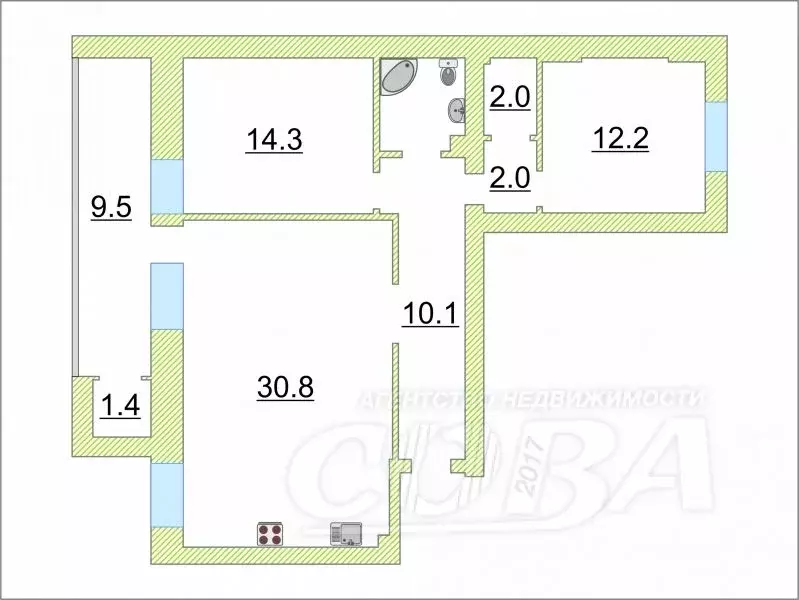 3-к кв. Тюменская область, Тюмень ул. Василия Гольцова, 10 (72.7 м) - Фото 2