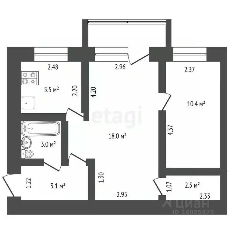 2-к кв. Владимирская область, Ковров Комсомольская ул., 36к4 (41.3 м) - Фото 2