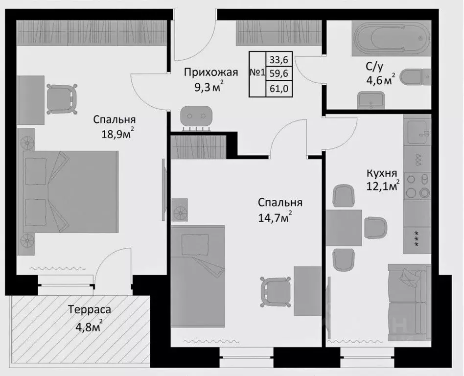 2-к кв. Московская область, Егорьевск муниципальный округ, д. Холмы, ... - Фото 1