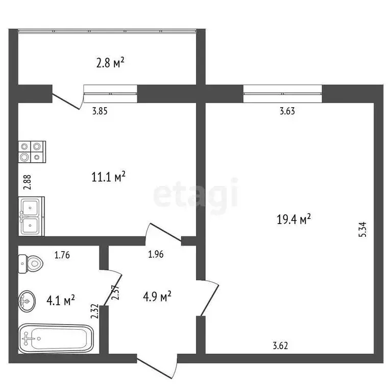 1-комнатная квартира: Стерлитамак, улица 7 Ноября, 101 (37.7 м) - Фото 1