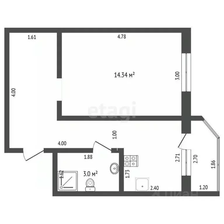 1-к кв. Тюменская область, Тюмень ул. Алексея Леонова, 32 (33.0 м) - Фото 1