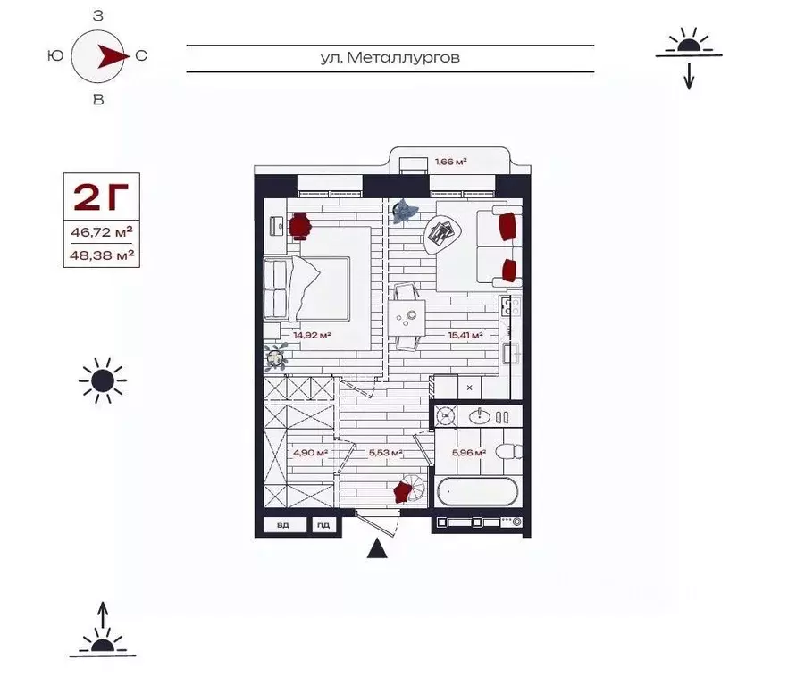 2-к кв. Иркутская область, Братск ул. Металлургов, 10 (48.38 м) - Фото 0