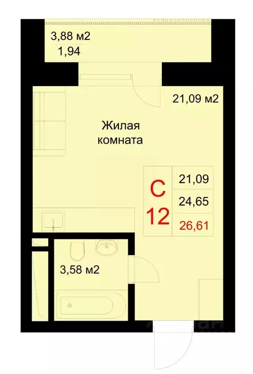 Студия Татарстан, Казань ул. Рауиса Гареева, 78Б (26.61 м) - Фото 0