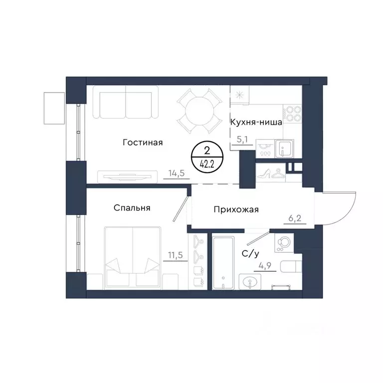 2-к кв. Красноярский край, Красноярск Чижи жилой комплекс (42.2 м) - Фото 1