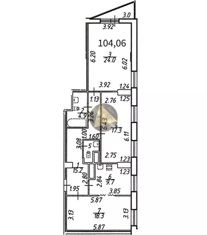 3-к кв. Санкт-Петербург ул. Руднева, 16 (104.06 м) - Фото 1