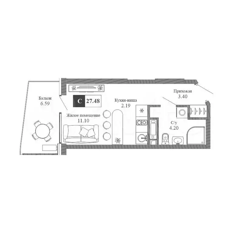 Апартаменты-студия, 27,5 м, 4/20 эт. - Фото 0