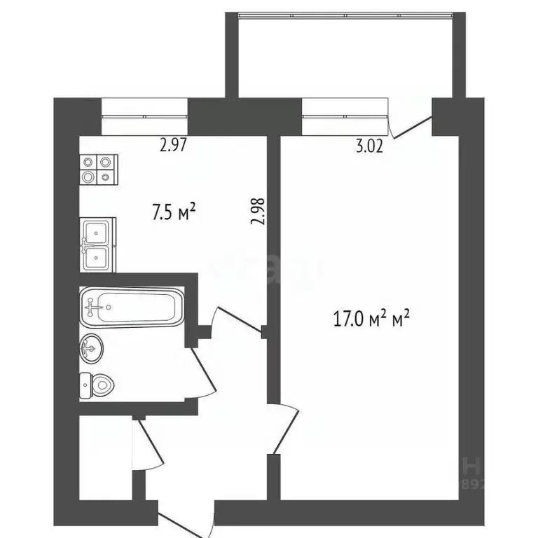 1-к кв. Вологодская область, пос. Фетинино ул. Центральная, 16 (34.0 ... - Фото 2
