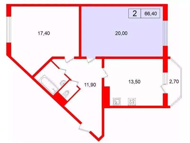 Комната Санкт-Петербург Богатырский просп., 48к1 (20.0 м) - Фото 2