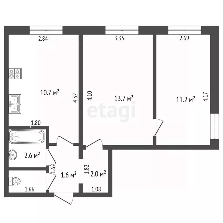 2-к кв. Калужская область, пос. Бабынино ул. Зеленая, 7 (43.2 м) - Фото 2