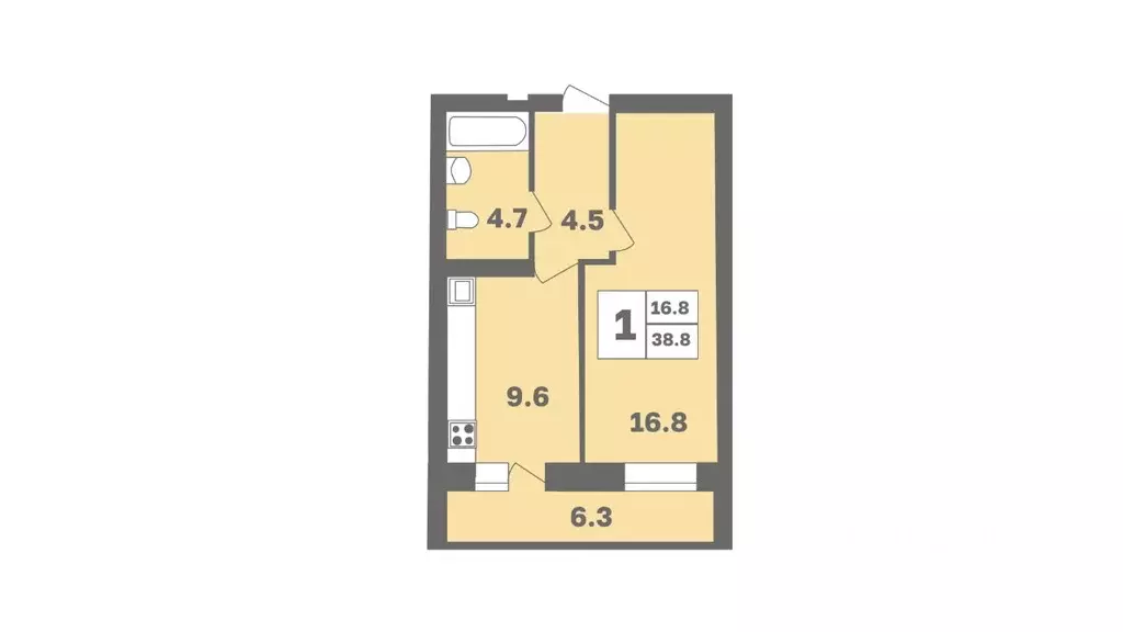 1-к кв. Башкортостан, Уфа Дагестанская ул., лит12 (38.9 м) - Фото 1