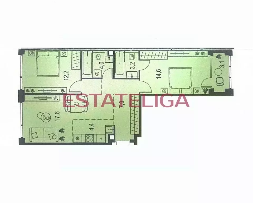 3-к кв. Москва Озерная ул., 1к2/6 (65.0 м) - Фото 2