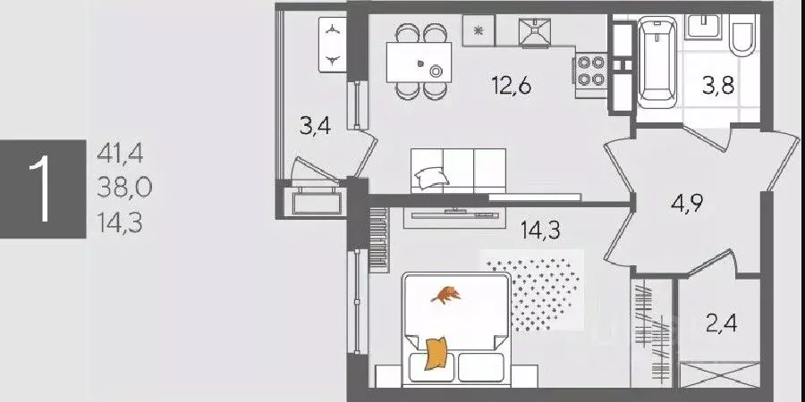 1-к кв. Краснодарский край, Краснодар Черемушки мкр,  (41.4 м) - Фото 1