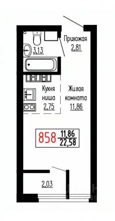 Студия Свердловская область, Екатеринбург ул. Лыжников, 3 (22.5 м) - Фото 0