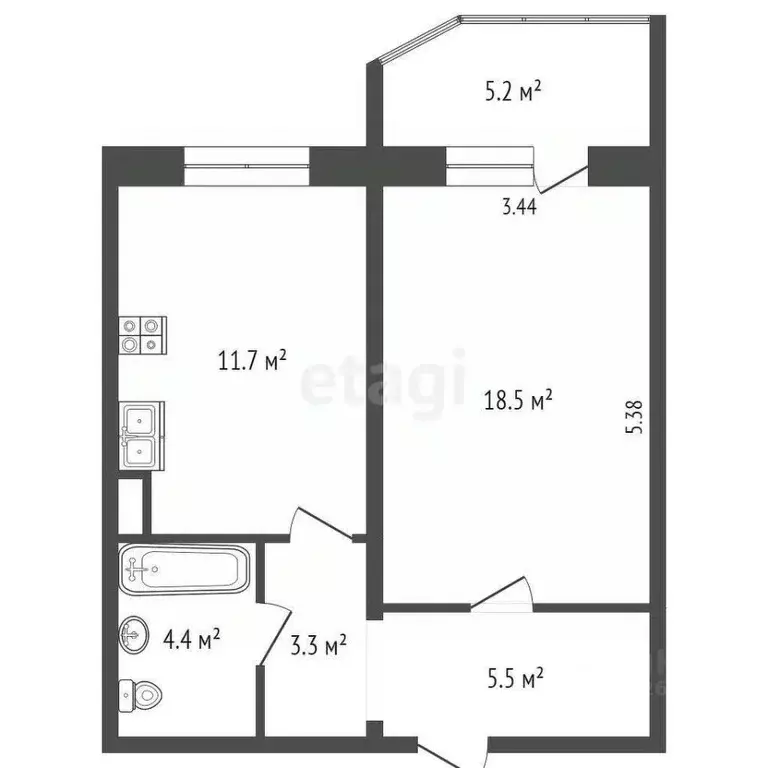 1-к кв. Ханты-Мансийский АО, Сургут ул. Крылова, 32 (43.4 м) - Фото 1