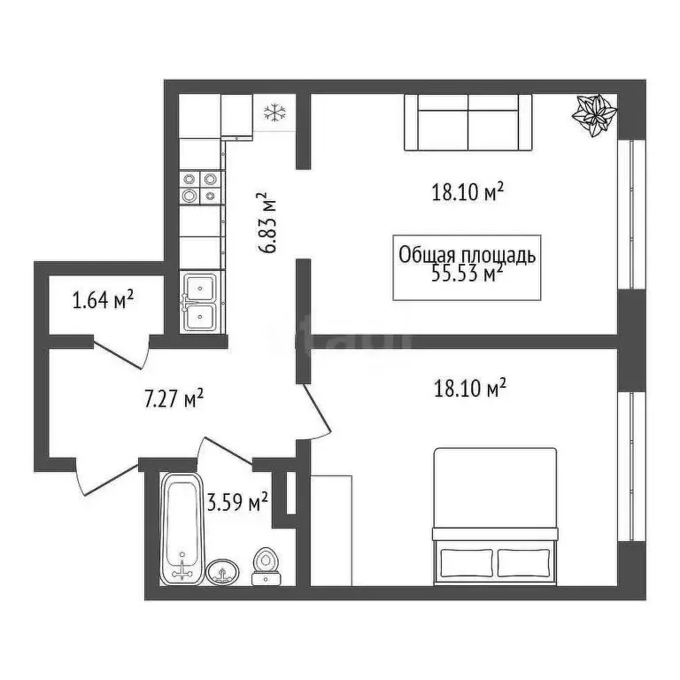 2-комнатная квартира: Новосибирск, улица Татьяны Снежиной, 42/2 (56 м) - Фото 1