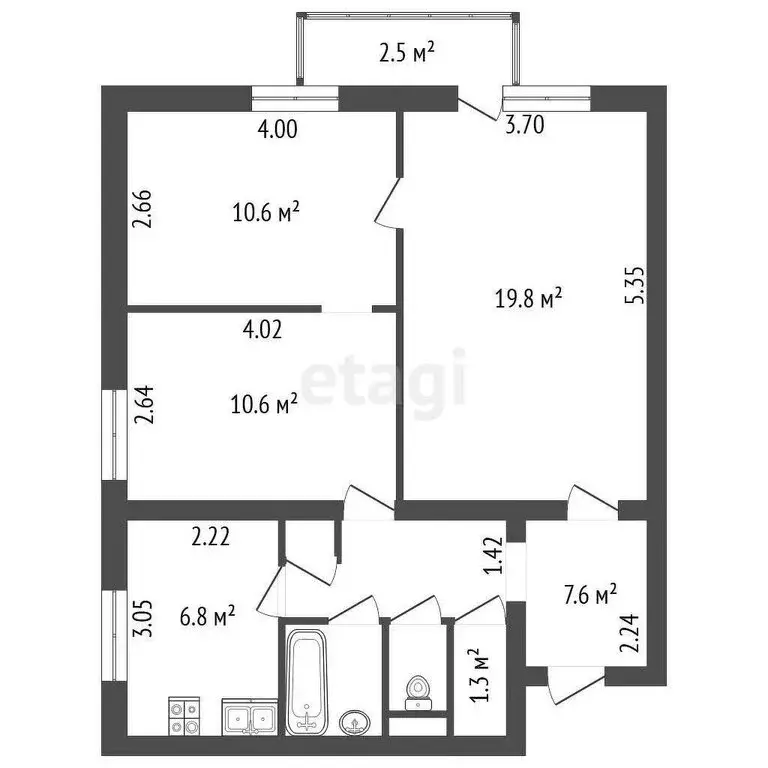 3-комнатная квартира: Санкт-Петербург, Будапештская улица, 17к2 (60.3 ... - Фото 1