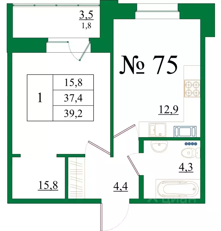 1-к кв. Ленинградская область, Гатчина Въезд мкр,  (39.2 м) - Фото 0