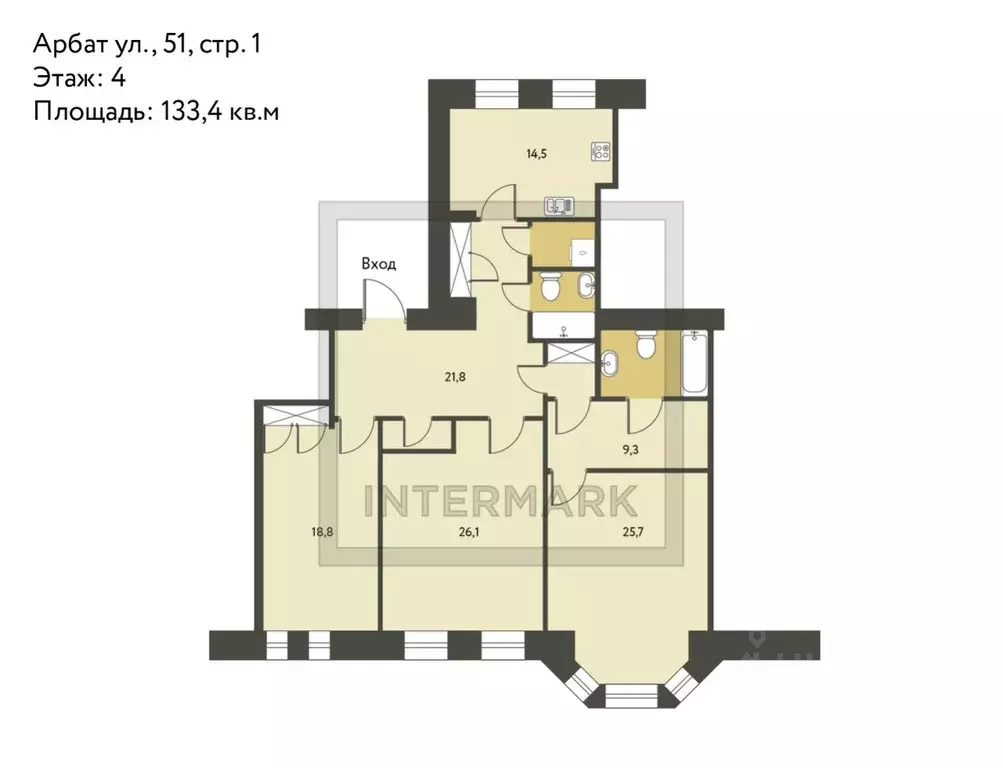 3-к кв. Москва ул. Арбат, 51С1 (133.4 м) - Фото 2