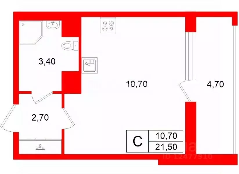 Студия Санкт-Петербург пос. Шушары, ул. Нины Петровой, 10к1 (21.5 м) - Фото 2