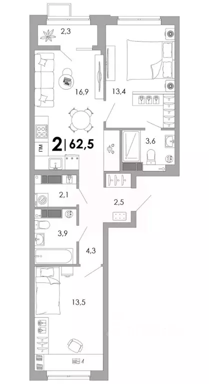 2-к кв. Владимирская область, Владимир Уно жилой комплекс (62.5 м) - Фото 1