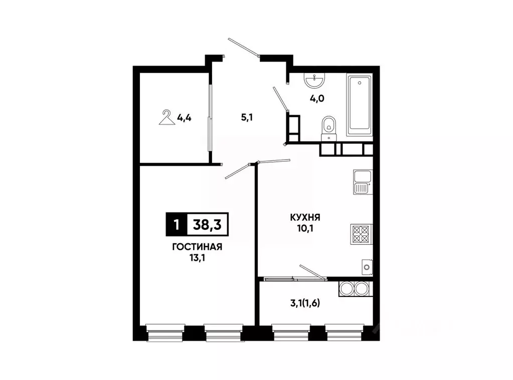 1-к кв. Ставропольский край, Ставрополь ул. Доваторцев, 179В (38.3 м) - Фото 1