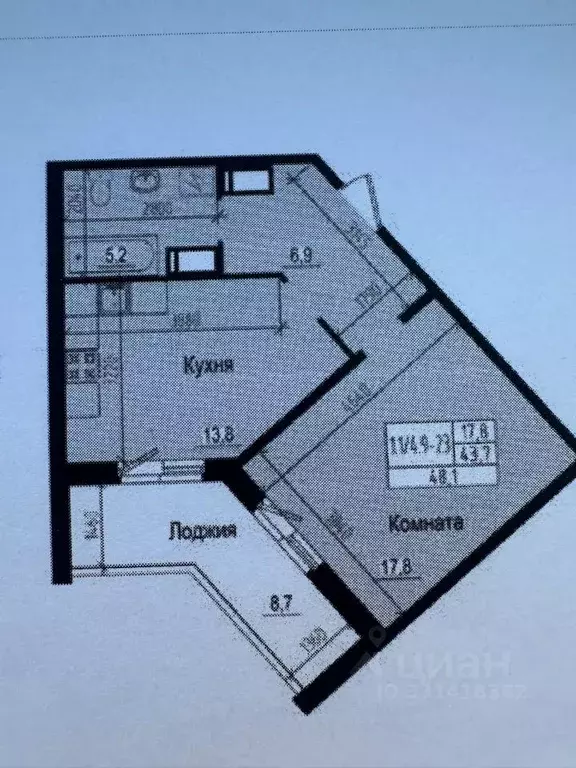 1-к кв. Санкт-Петербург пос. Парголово, дор. Ольгинская, 3/20 (43.7 м) - Фото 1
