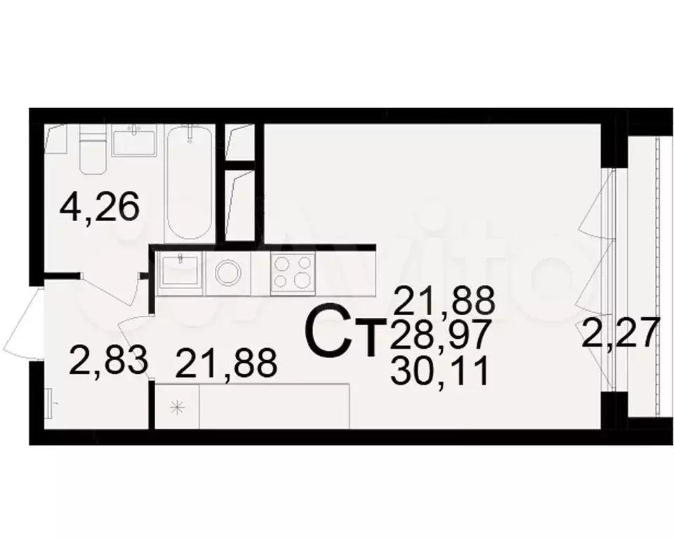 1-к. квартира, 30,1 м, 15/25 эт. - Фото 0