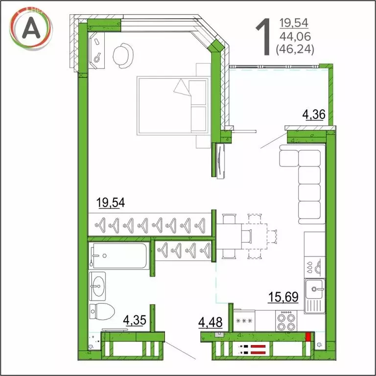 1-комнатная квартира: Брянск, улица имени О.Н. Строкина, 9 (46.24 м) - Фото 0