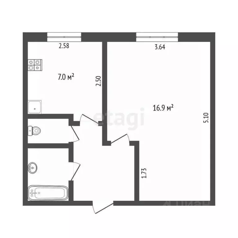 1-к кв. Тюменская область, Тюмень ул. 30 лет Победы, 73 (30.8 м) - Фото 1