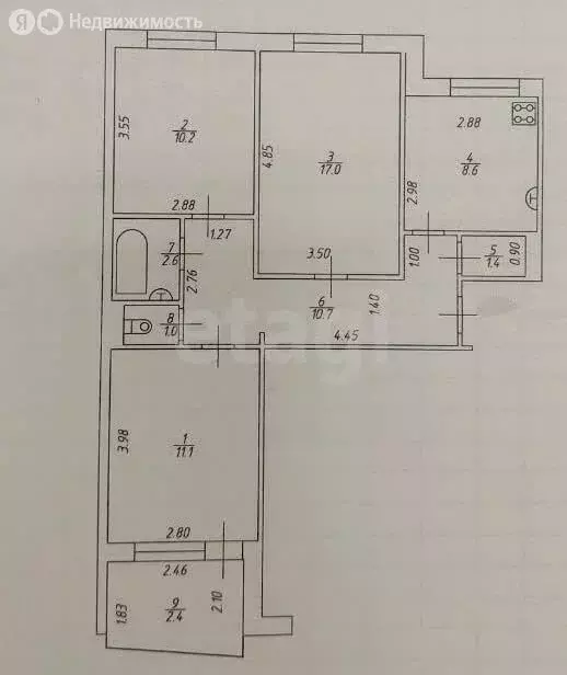 3-комнатная квартира: Казань, улица Академика Завойского, 8 (65 м) - Фото 1
