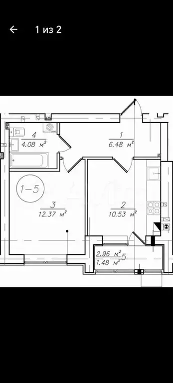 1-к. квартира, 34,9 м, 3/4 эт. - Фото 1