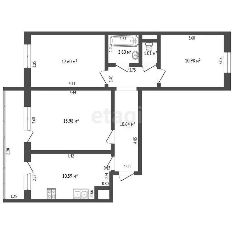 3-комнатная квартира: Ульяновск, улица Радищева, 130к2 (64.4 м) - Фото 1