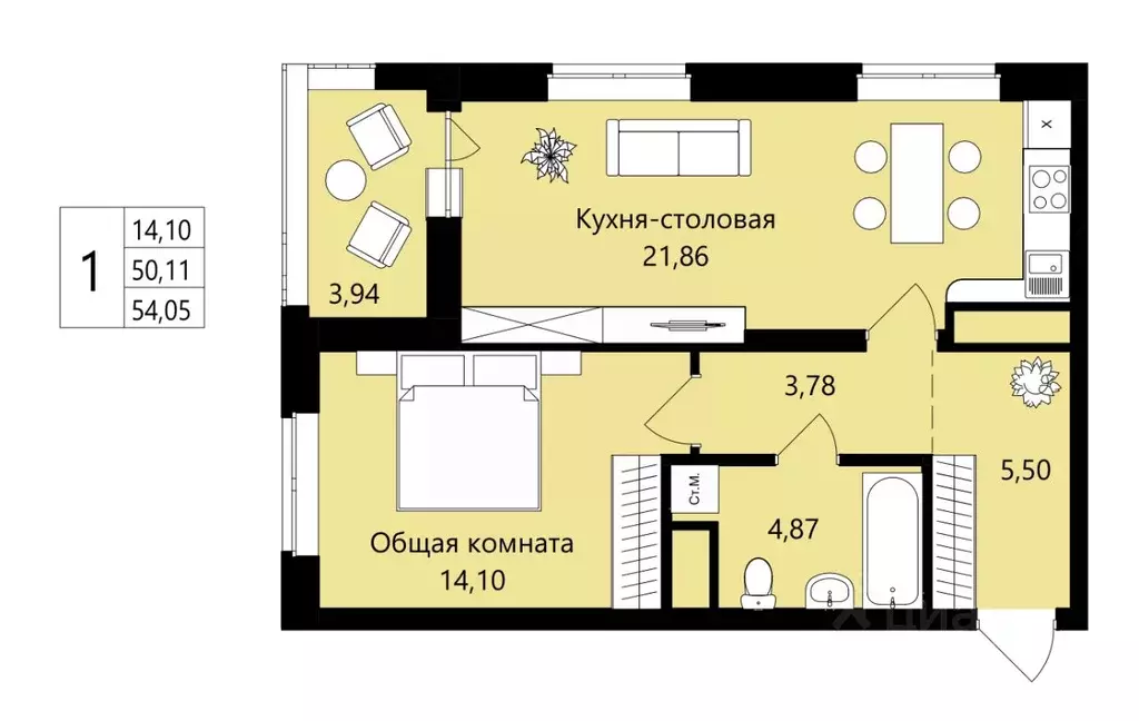 1-к кв. Мордовия, Саранск Юбилейный жилрайон, 3-й мкр, Новая История ... - Фото 1