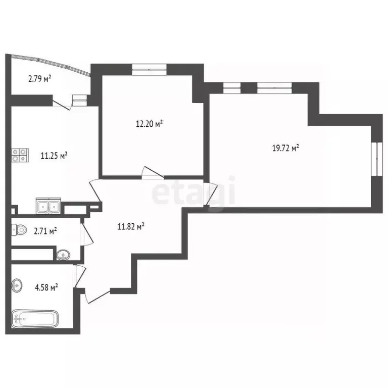 2-к кв. Калининградская область, Калининград ул. Гайдара, 90 (63.44 м) - Фото 1
