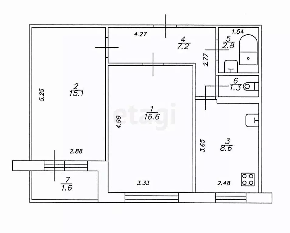 2-к кв. Татарстан, Казань ул. Рашида Вагапова, 3 (51.6 м) - Фото 2